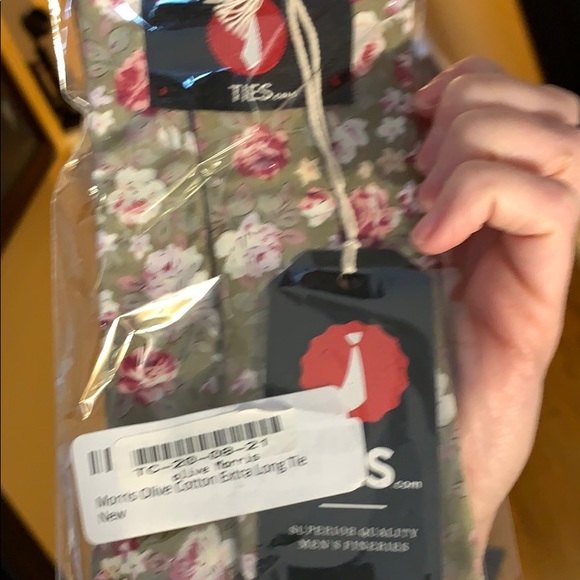 Brand New Extra Long Olive Green & Floral Tie - Picture 3 of 3